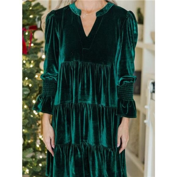 Velvet Tiered Notched Mini Dress - Picture 3 of 8